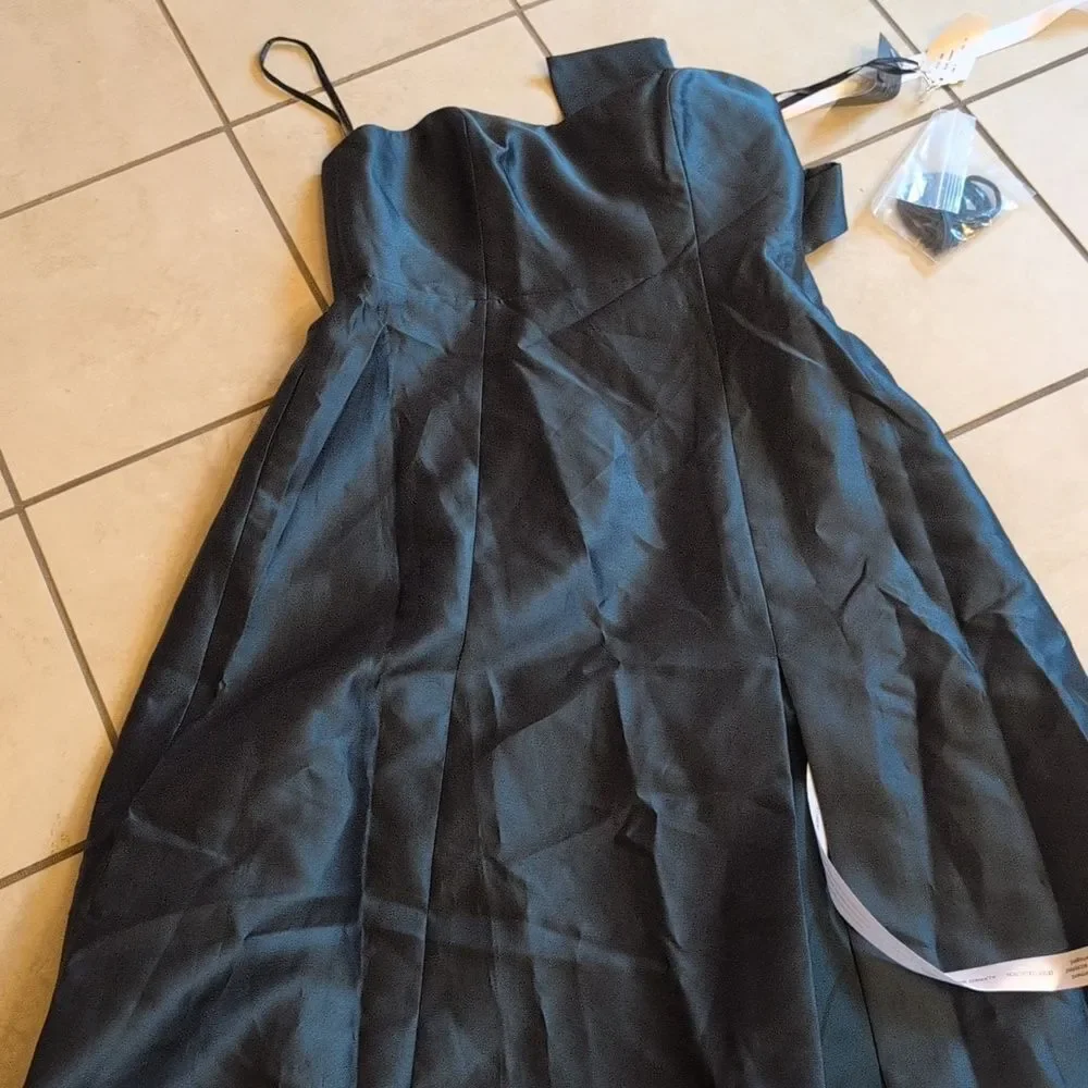 NWT Alfred Sung Strapless A-line Satin Gown Modern Bow Detail Evergreen 14 - Picture 2 of 13